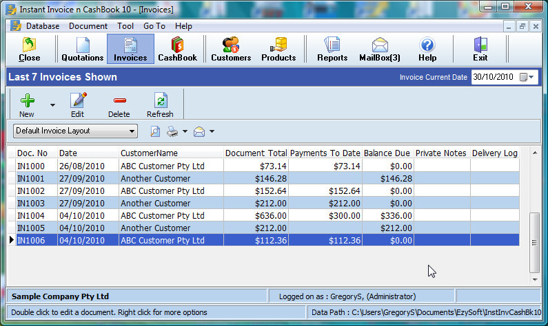 Instant Invoice n Cashbook Screenshot